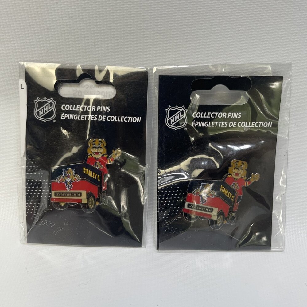 Lot x2 Florida Panthers Mascot Zamboni Stanley C. Panther Lapel Pin Official